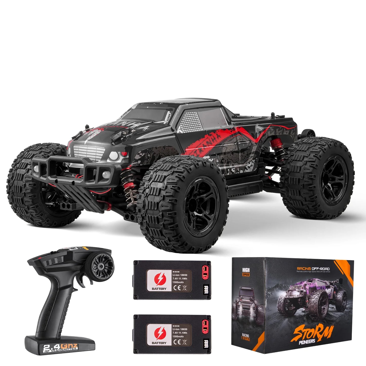 SucceBuy 1:10 38KM/H 4WD RC Car All Terrain Off-Road with 2 Batteries Drift Monster Truck Children Toys for Kids Christmas Gifts