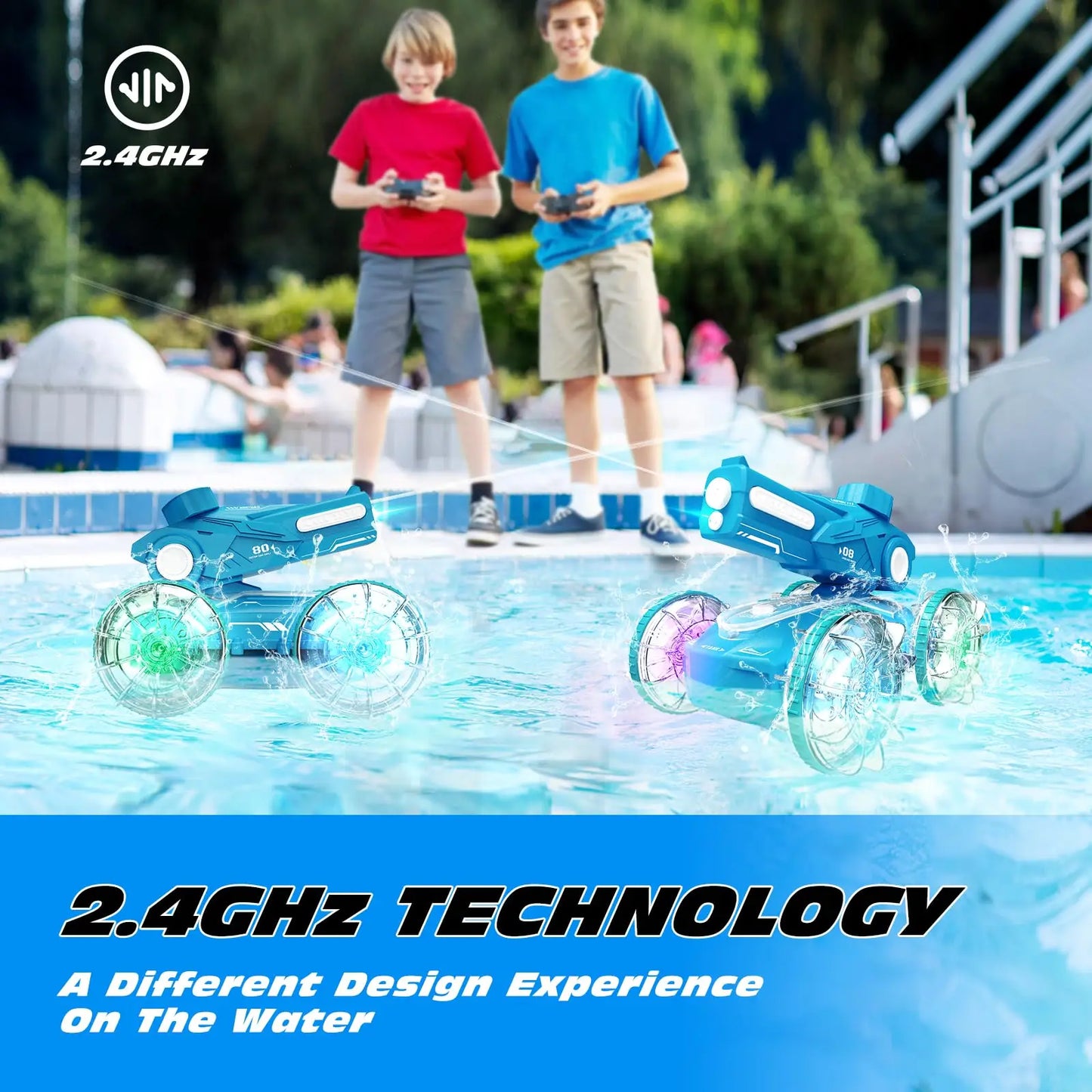 Amphibious Remote Control Car Boat for Kids, 4WD Water Squirt Gesture Sensing RC Car, 2.4GHz RC Stunt Car with LED Lights