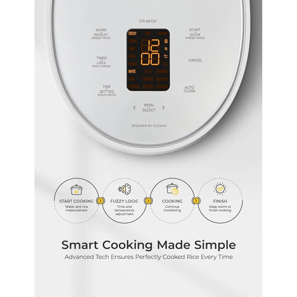 6-Cup Uncooked Rice Cooker 12-Cup Cooked Micom Kitchen Appliance with Nonstick Pot Fuzzy Logic LCD Display 13 Cooking Menus Easy