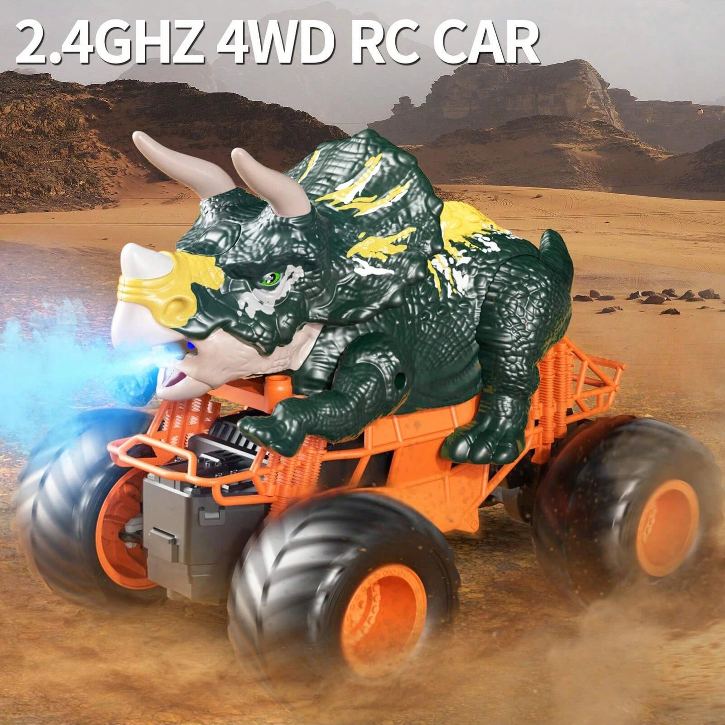 Remote Control Triceratops Toys Truck High Speed With Roar Light And For Kids 3-7 Ages Off Road Dinosaur Outdoor Cars For Boys