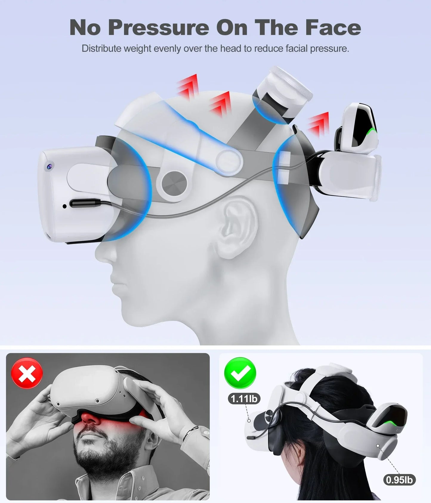 Head Strap for Meta Oculus For Quest2/3 VR Accessories Replacement Adjustable Enhanced Elite Head Strap 2-3Hrs Extended Playtime