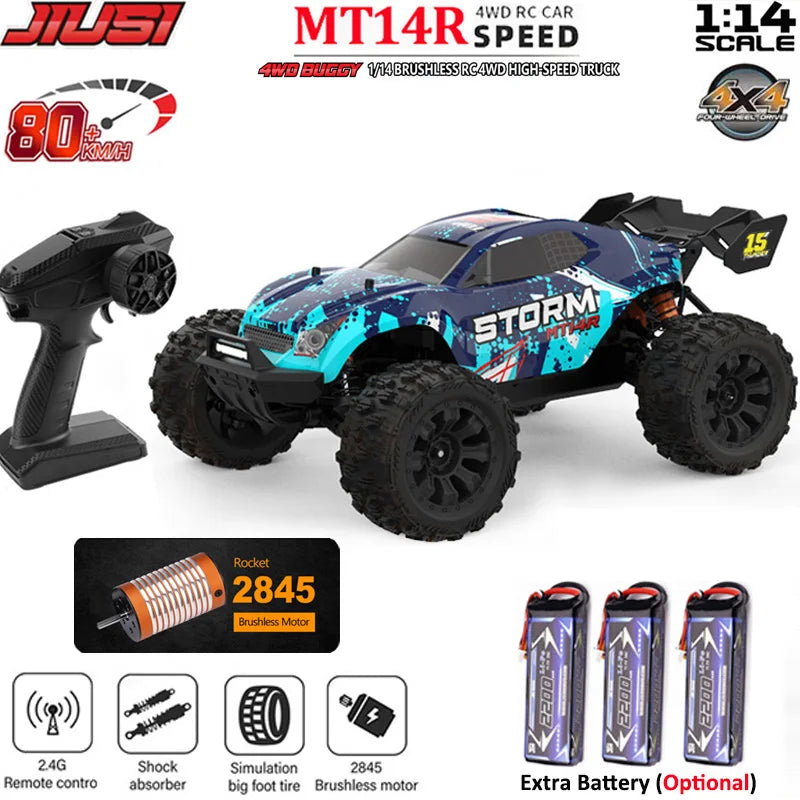 JIUSI PT14R / MT14R 1/14 RC Car 4WD 80KM/H Brushless 2.4G Remote Control Off-Road Drift Truck High Speed Racing Car Toy For Kids