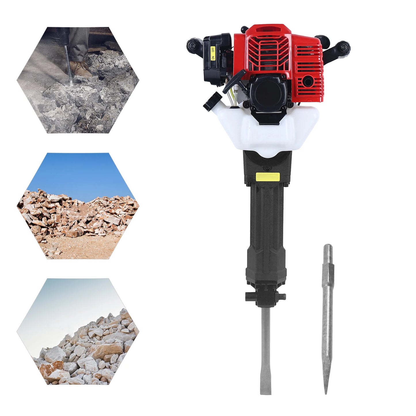52CC 2 Stroke Jack Hammer Handheld Rock Drill Industry Concrete Breaker Drill With 2 Chisel  For Building Construction