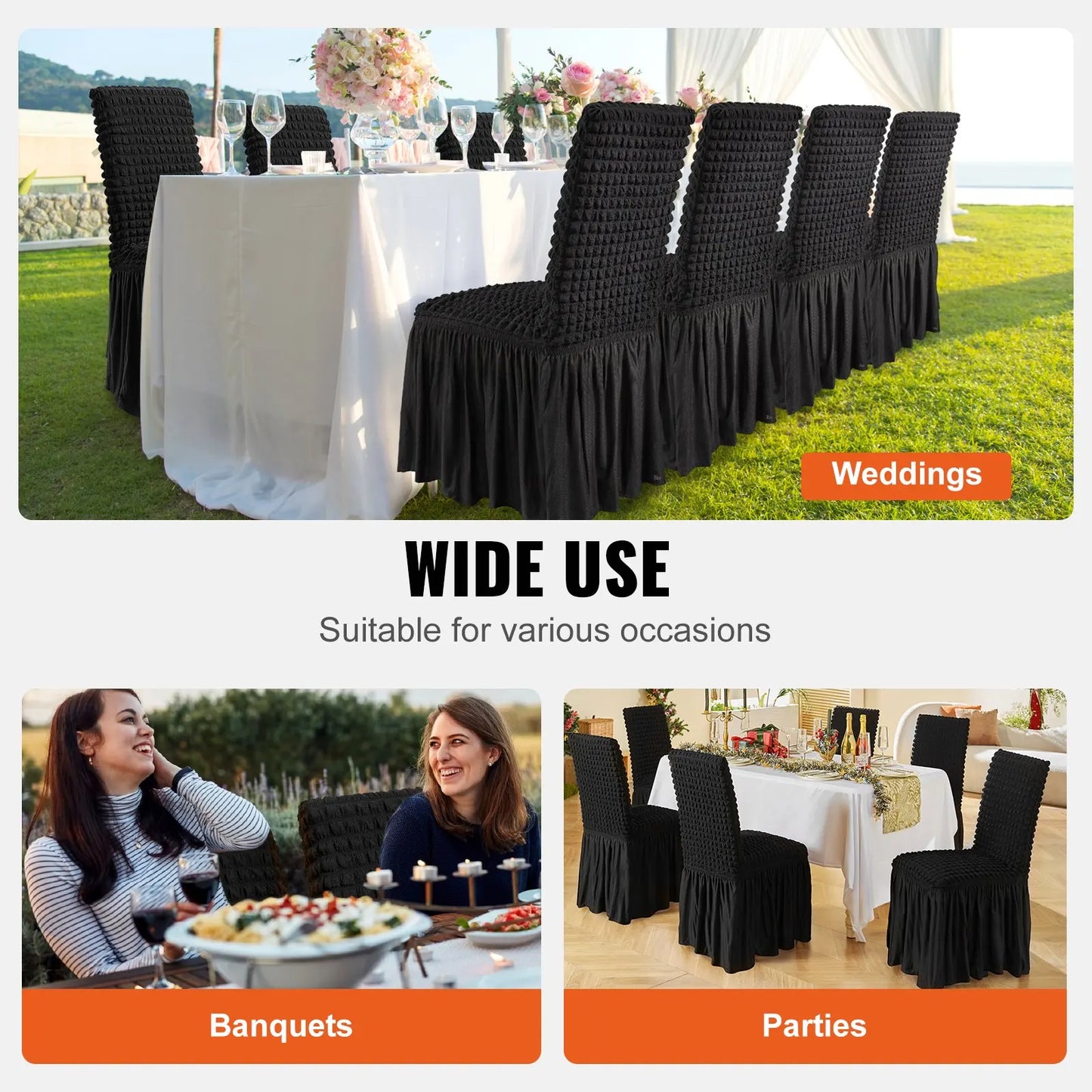 4 PCS Black Folding Chair Covers Universal Fitted Chair Cover w/Skirt Removable Washable for Wedding/Banquet/Celebration/Dining