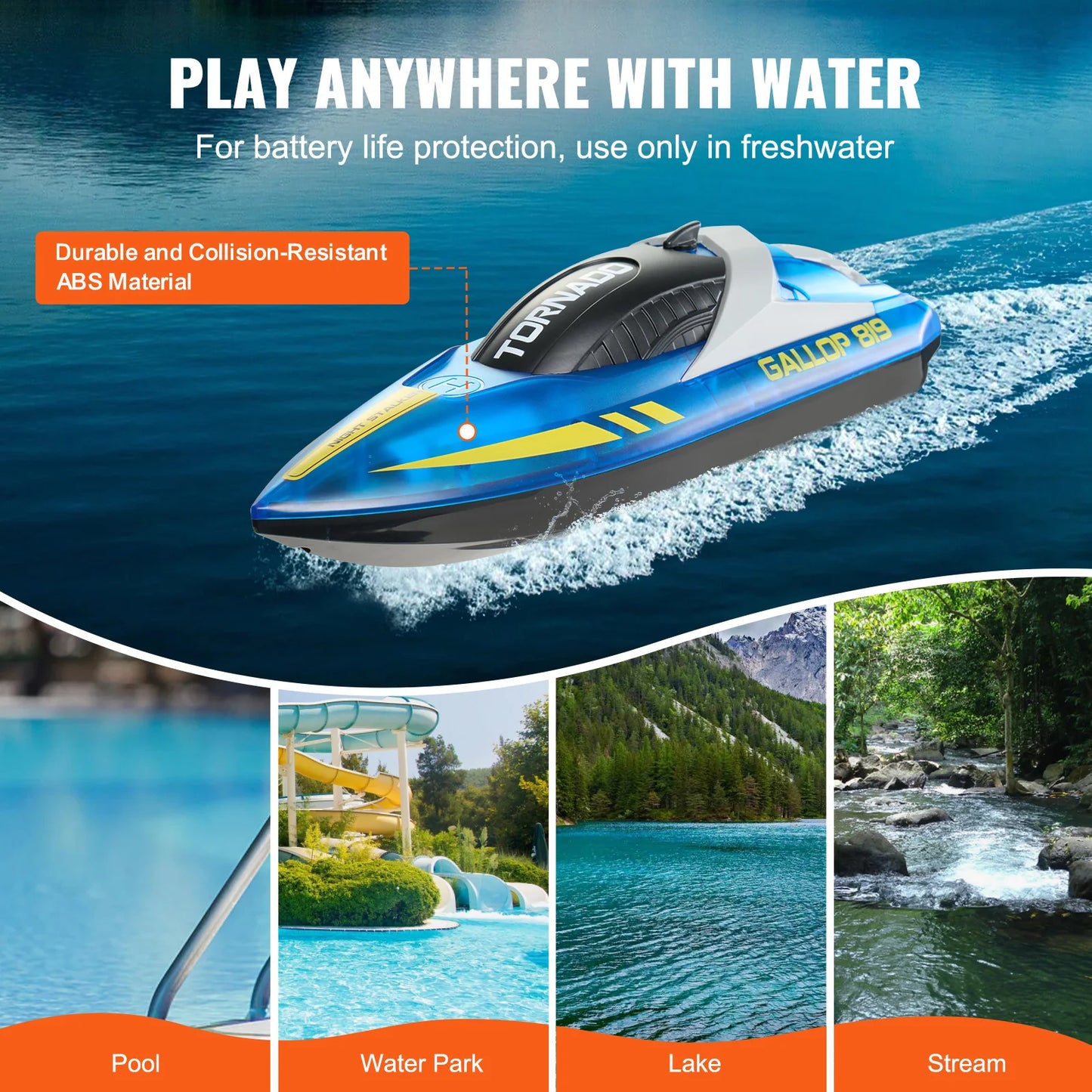 SucceBuy HJ819 RC Boat 2.4GHz 12 km/h High-Speed Remote Control Racing Ship Water Speed Boat Children Model Toy for Kids Adults