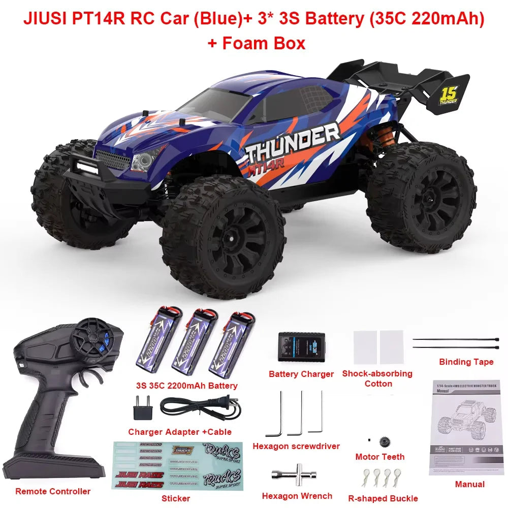 JIUSI RC Car PT14R MT14R 1/14 Brushless 80km/h 2.4G Remote Control 4WD Racing Car 3S 35C 2200mAh High Speed Off-road RC Truck