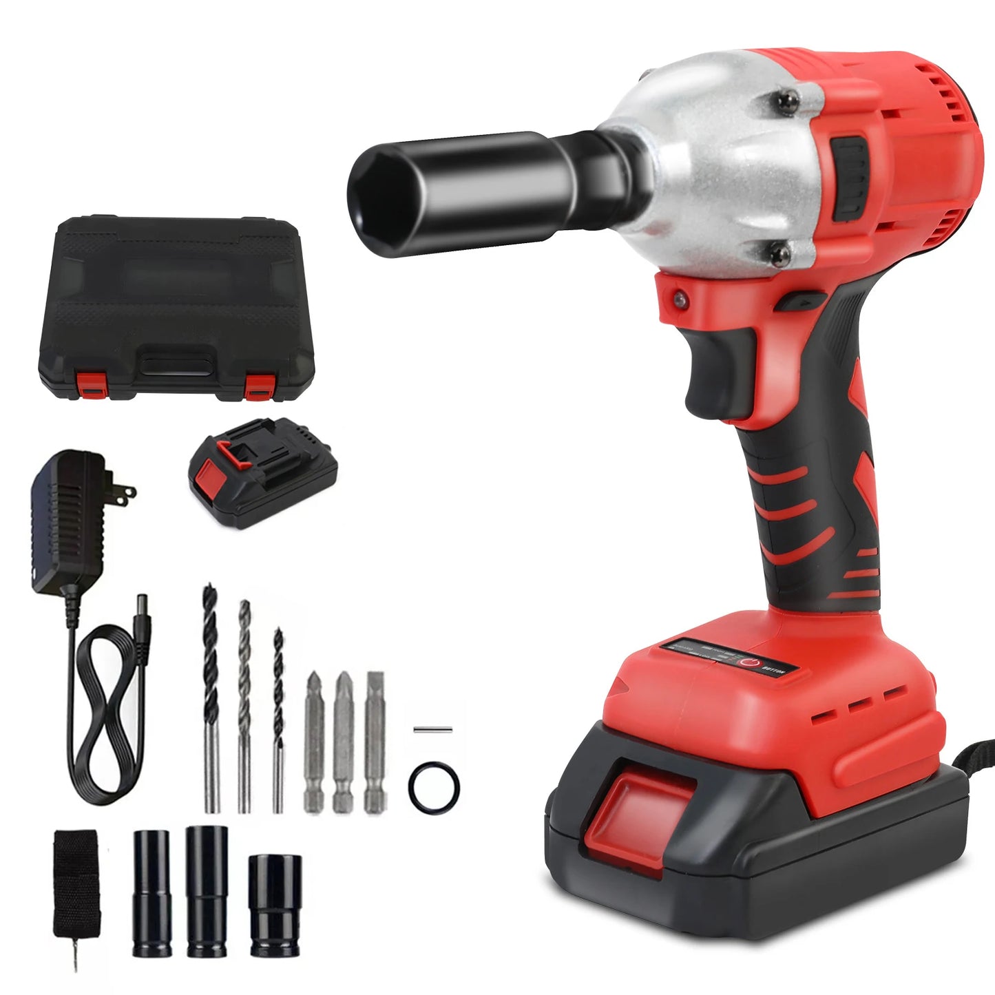 1000N.m (740ft-lbs) Cordless Impact Wrench Brushless Electric High Torque with Batteries 1500MAh 20V Fast Charger for Car Truck