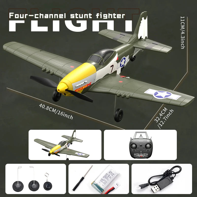 New P51 Mustang rc Plane 2.4G 4CH 6 Axis 410MM Wingspan Foam Fighter One Key Aerobatic RTF Aircraft Glider Toys Gifts for child