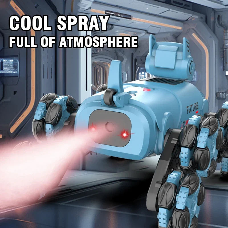 RC Robot Spray Dog Lights Music Dual Remote Control Intelligent Stunt Mechanical Dog 360 Drift Rotation Children Toys Boys Gift