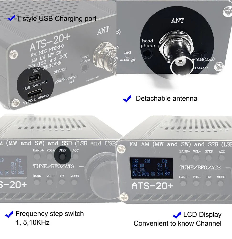 ANYSECU ATS-20+ All Band Radio Receiver SI4732 FM AM (MW & SW) SSB (LSB & USB) Scanner Portable Radio