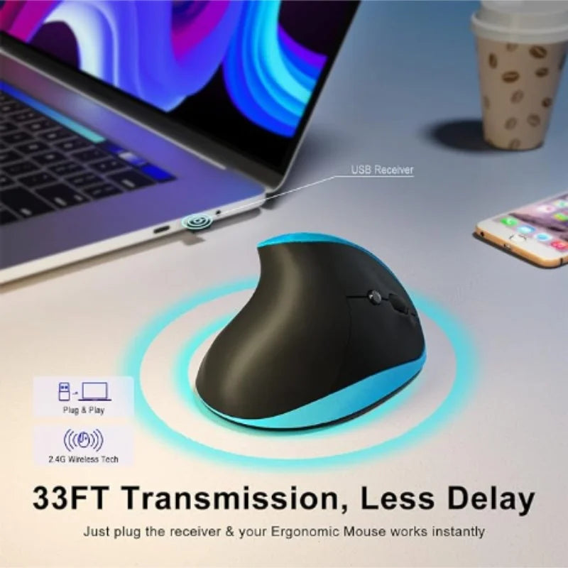 Ergonomic Mouse Wireless Vertical Mouse with 6 Buttons for Laptop Desktop MacBook Small Mouse (Blue Right Handed)