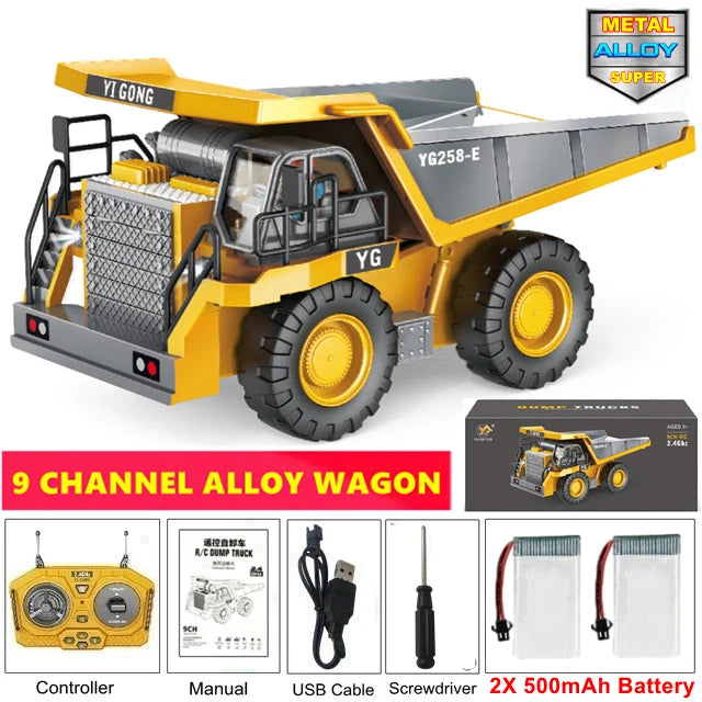 4WD Remote Control Excavator 4x4 Alloy Dump Truck Bulldozer Radio Model RC Car Construction Vehicle Toy Children Kids Gifts