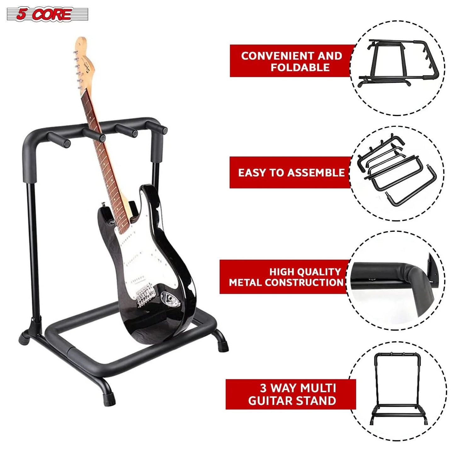 5 Core Multi Guitar Rack Stand Floor 3 Slot Adjustable Flying V Guitars Holder GRack 3N1 OVAL