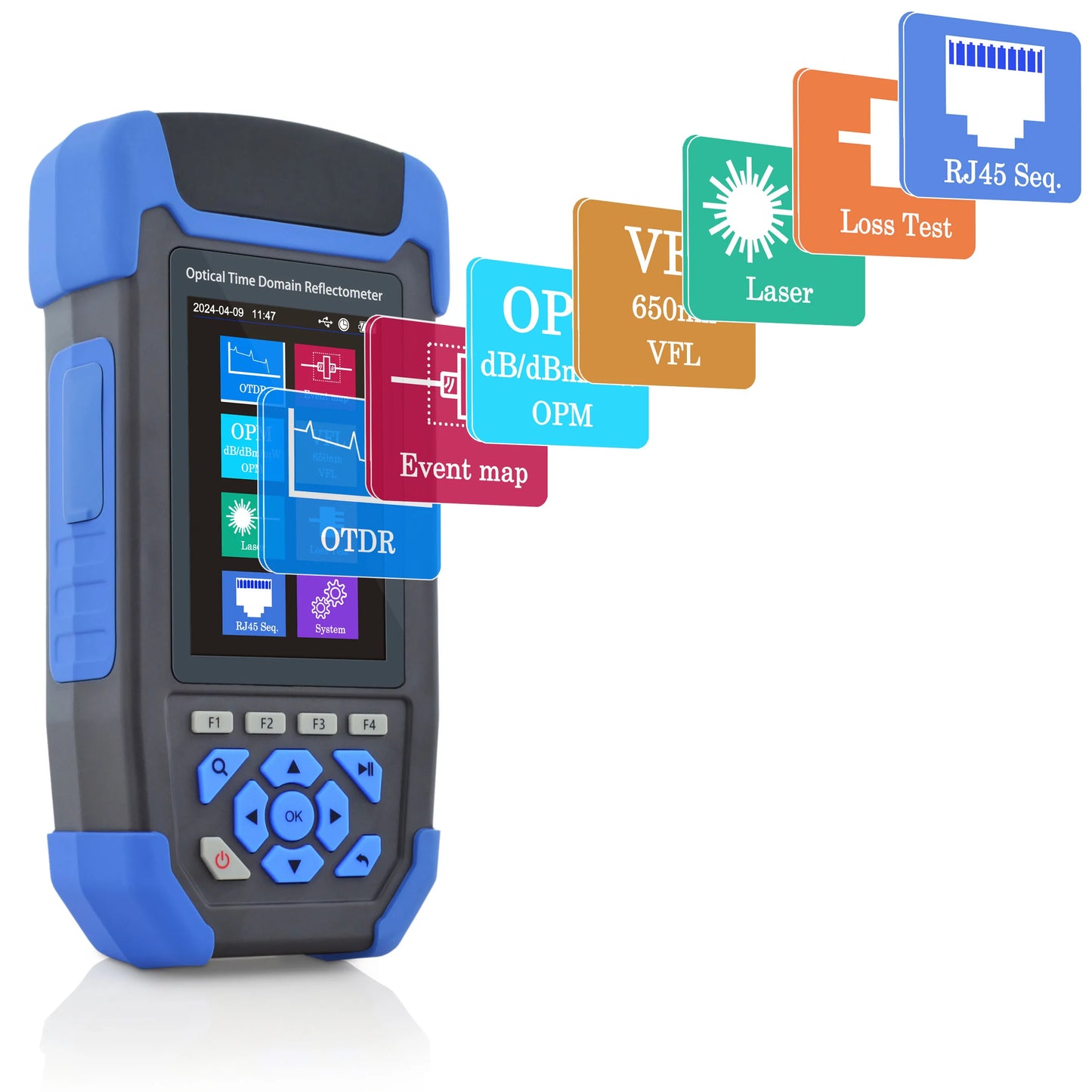 SKYSHL 1310nm/24dB+1550nm/22dB SM OTDR OPM+OLS+VFL+Event Map+Loss Test Fiber Tester Compatible with SC+FC+ST+LC UPC&APC
