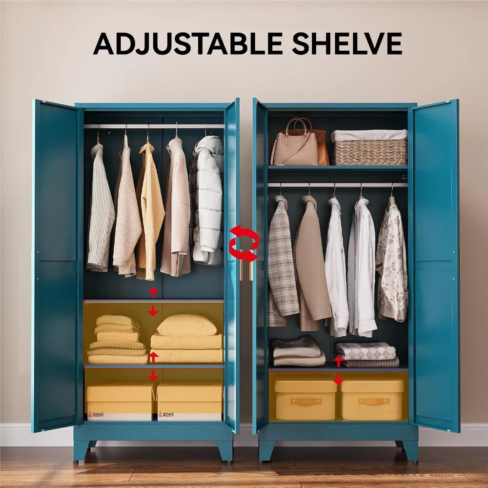 71" Freestanding Convertible 2-in-1 Metal Wardrobe Adjustable Rod & Shelves Clothes Storage Cabinet, Custom