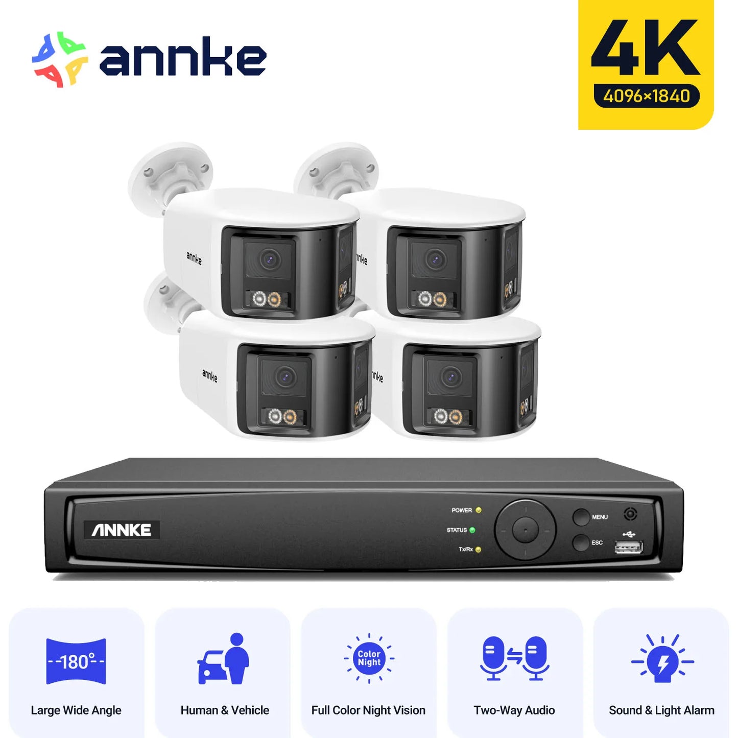 ANNKE Ultra HD 4K Security Camera 180 Degrees Panoramic Dual Lens IP Camera 8CH POE NVR 2/4 PCS 8MP surveillance cameras kit
