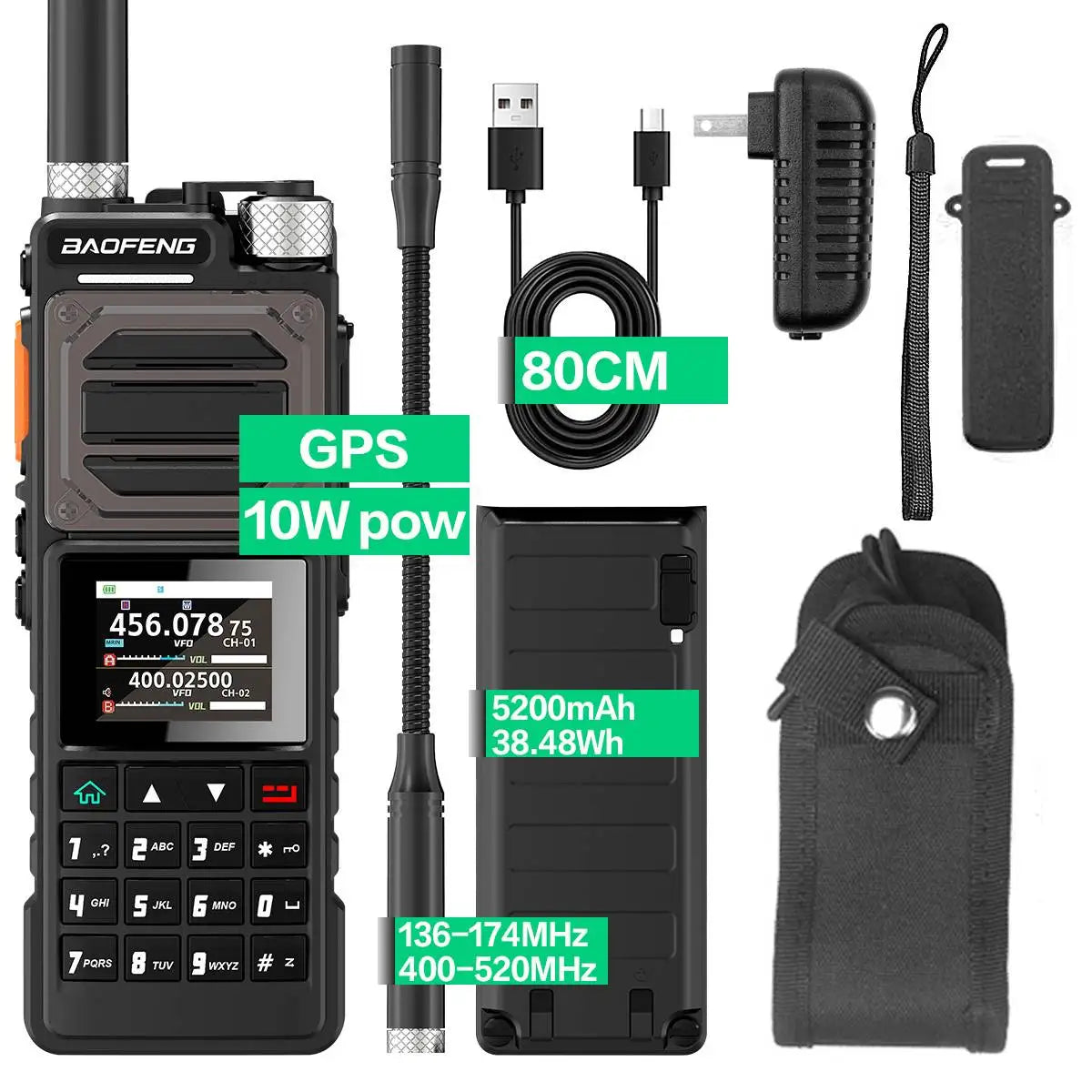 BAOFENG UV-25 10W Tri-Power Handheld Ham Radio GPS, UHF VHF MW FM Air NOAA Multi-Band Receiver, 5200mAh Battery, Tactical Goosen