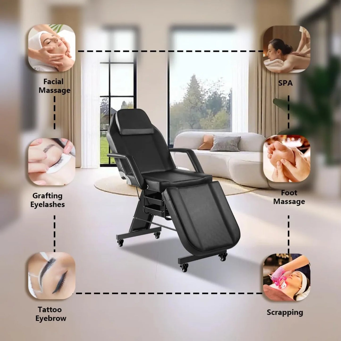 Facial Chair with Wheel Tattoo Chair for Client Beauty Chair Artist Spa Bed Removable Headrest for Client, Esthetician, Artist,