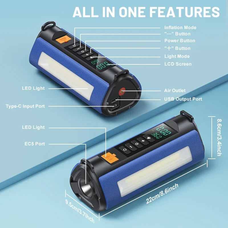 BUVAYE Jump Starter Air Compressor with Power Bank 1500A Peak Battery Booster 150PSI Electric Pump 12V Car Starter with Lighting