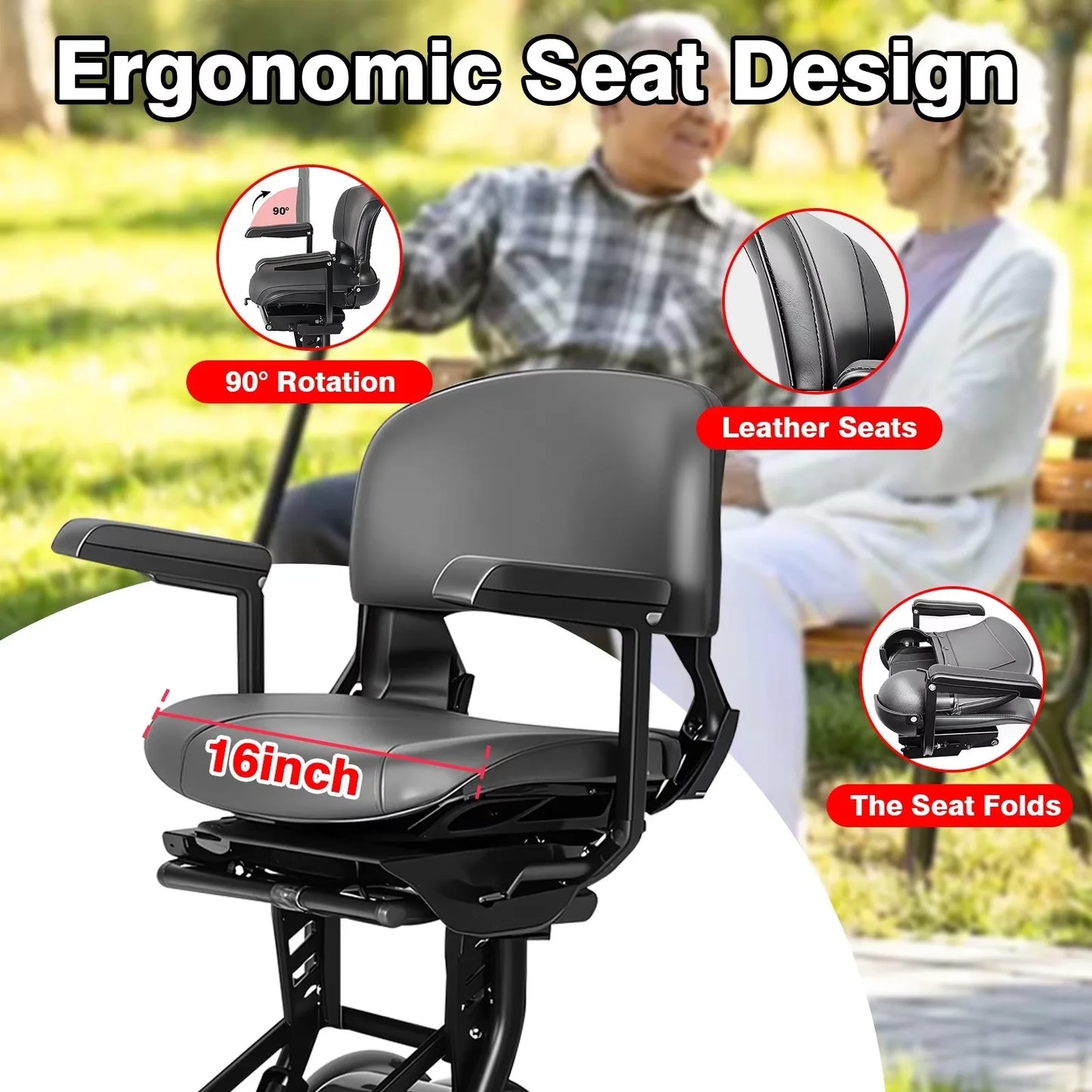 500W Foldable Four Wheel Electric Scooter, Suitable for Elderly Urban Outing Basket, 12 Miles per Hour, All Terrain Cycling