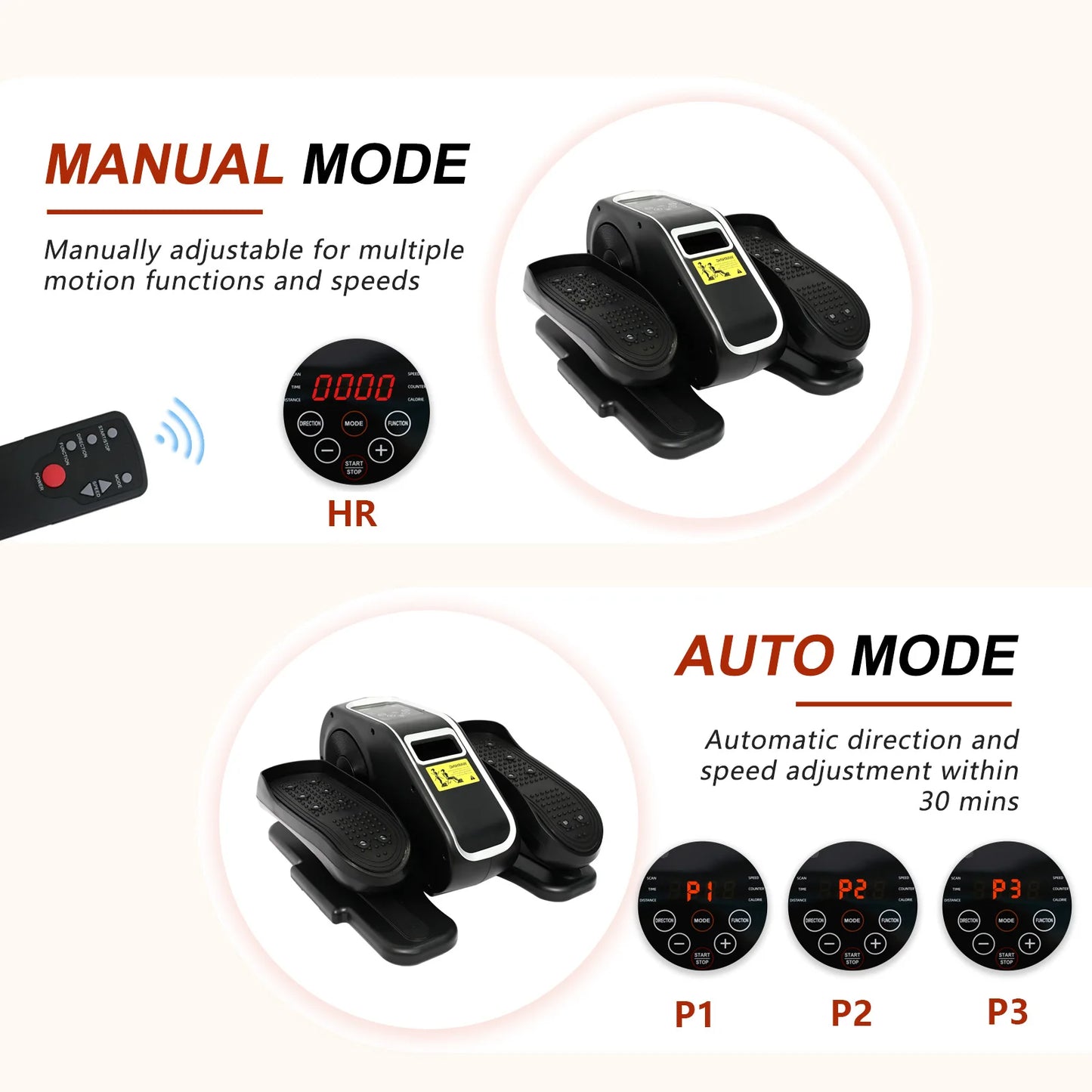 Under Desk Elliptical Electric Portable Remote Control LCD Display Seated Pedal Exerciser Electric Modes 12 Adjustable Speeds