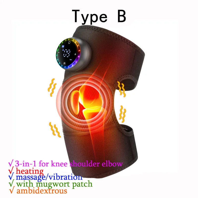 Rechargeable Heating Massage Knee Pads, 5 Levels Hot Compress and 3/5 Levels Vibration Knee Brace Support Knee Warmer