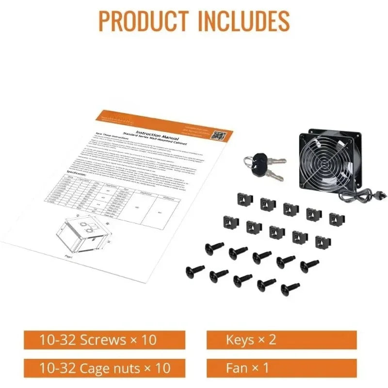 Tool 12U Wall Mount Server Cabinet IT Network Rack Enclosure Lockable Door and Side Panels Black,Cooling Fan,Glass Door