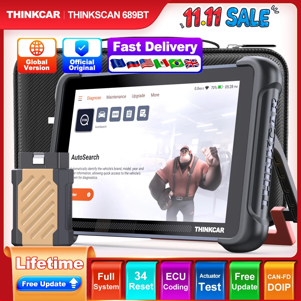 THINKSCAN 689BT Auto OBD2 Scanner CANFD DOIP Full System BI-Directional 34 Reset IMMO Lifetime Free Update Car Diagnostic Tool
