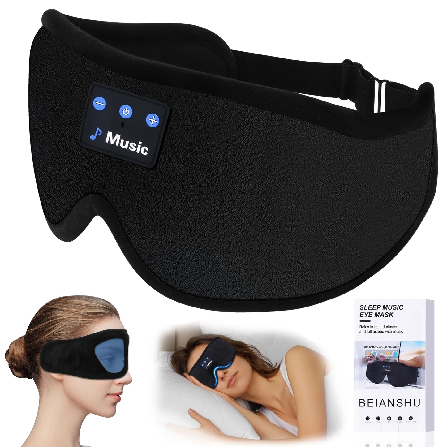 3D Bluetooth Sleeping Mask Headphones Eye Mask Comfortable Wireless Music Sleep Mask Noise Reduction Blackout Sleeping Mask