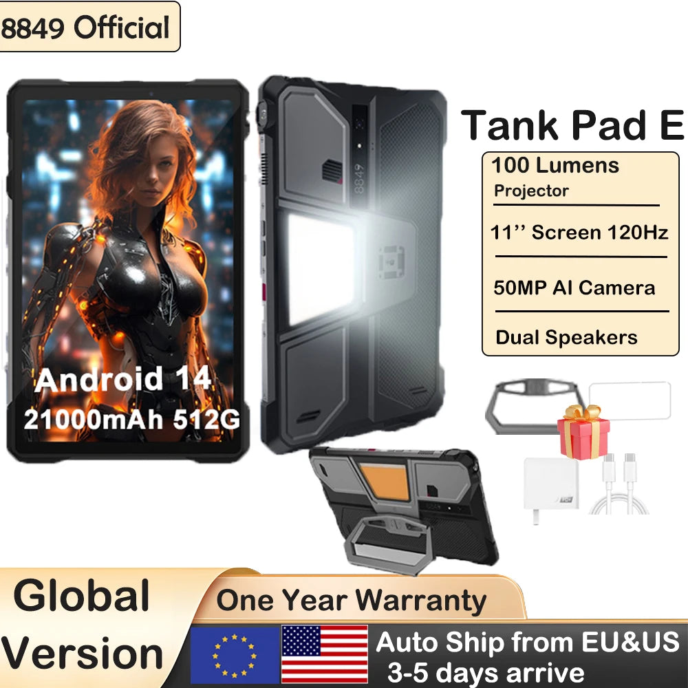 8849 TANK PAD E Unihertz Rugged Projector Tablet Android 14 Smartphone 10.95 inch 120Hz 24GB 512G 21000mAh 50MP 66W Phone Tablet