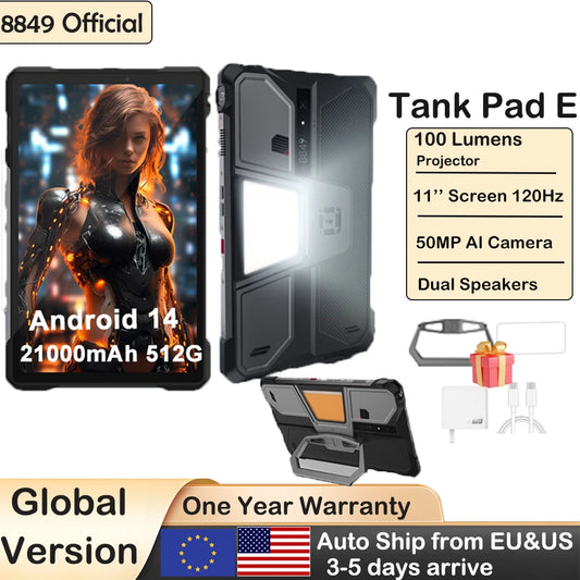 8849 TANK PAD E Unihertz Rugged Projector Tablet Android 14 Smartphone 10.95 inch 120Hz 24GB 512G 21000mAh 50MP 66W Phone Tablet