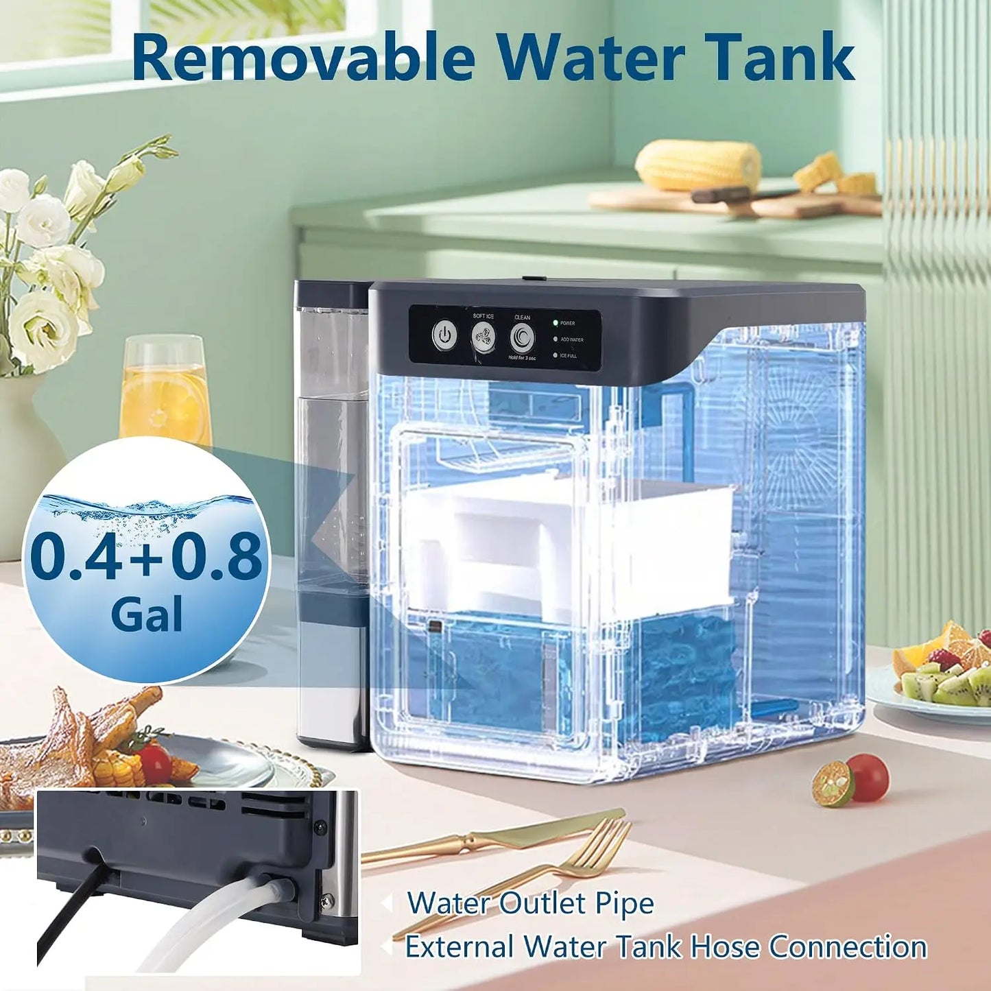 1. **Countertop Ice Maker 41 Lbs/24h, Chewable Nugget Ice Machine with Side Water Tank, Ready in 6 Mins, Customized**