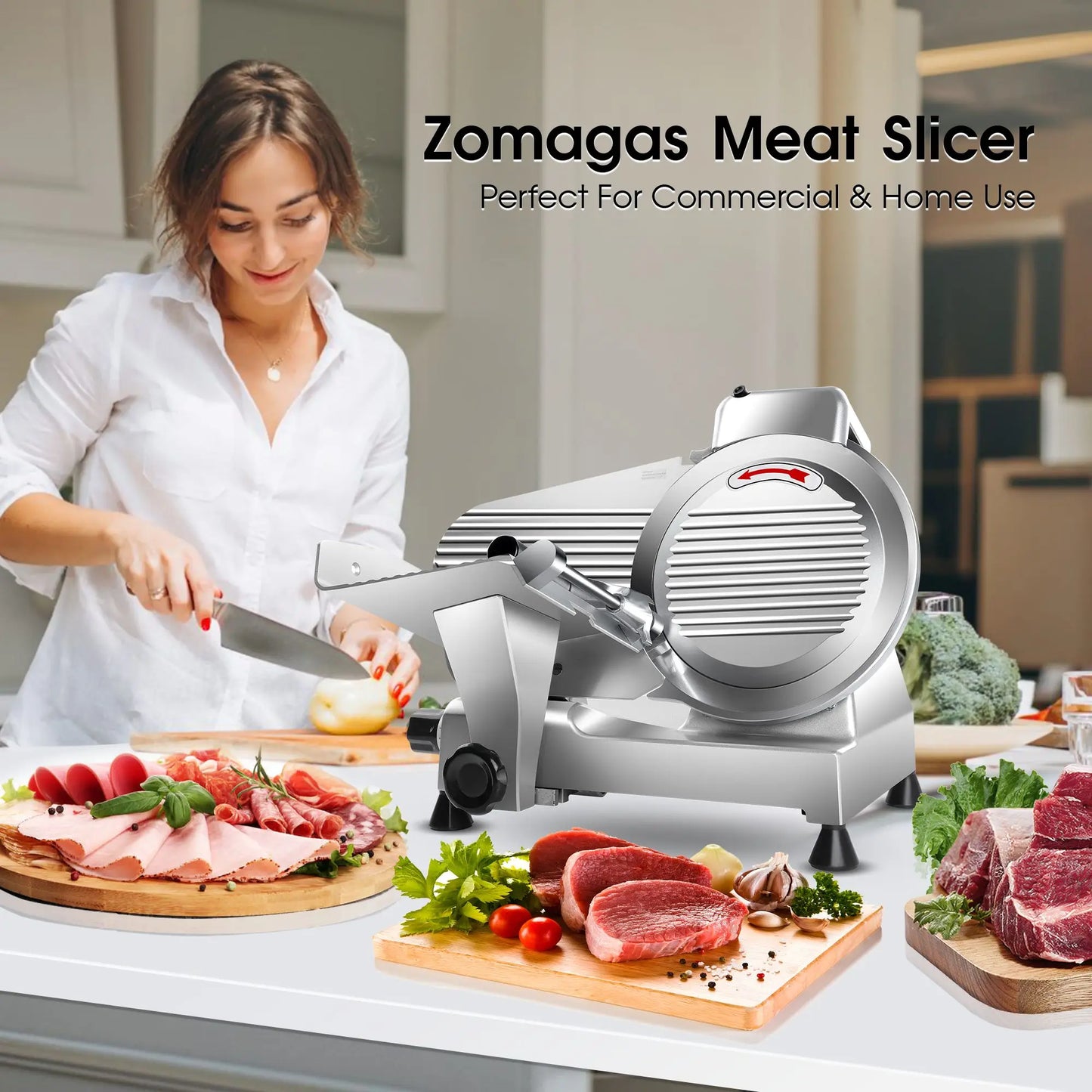 10 inch Chromium-Steel Blade Semi-Auto for Meat Cheese 240W,Silver Meat Slicer Machine