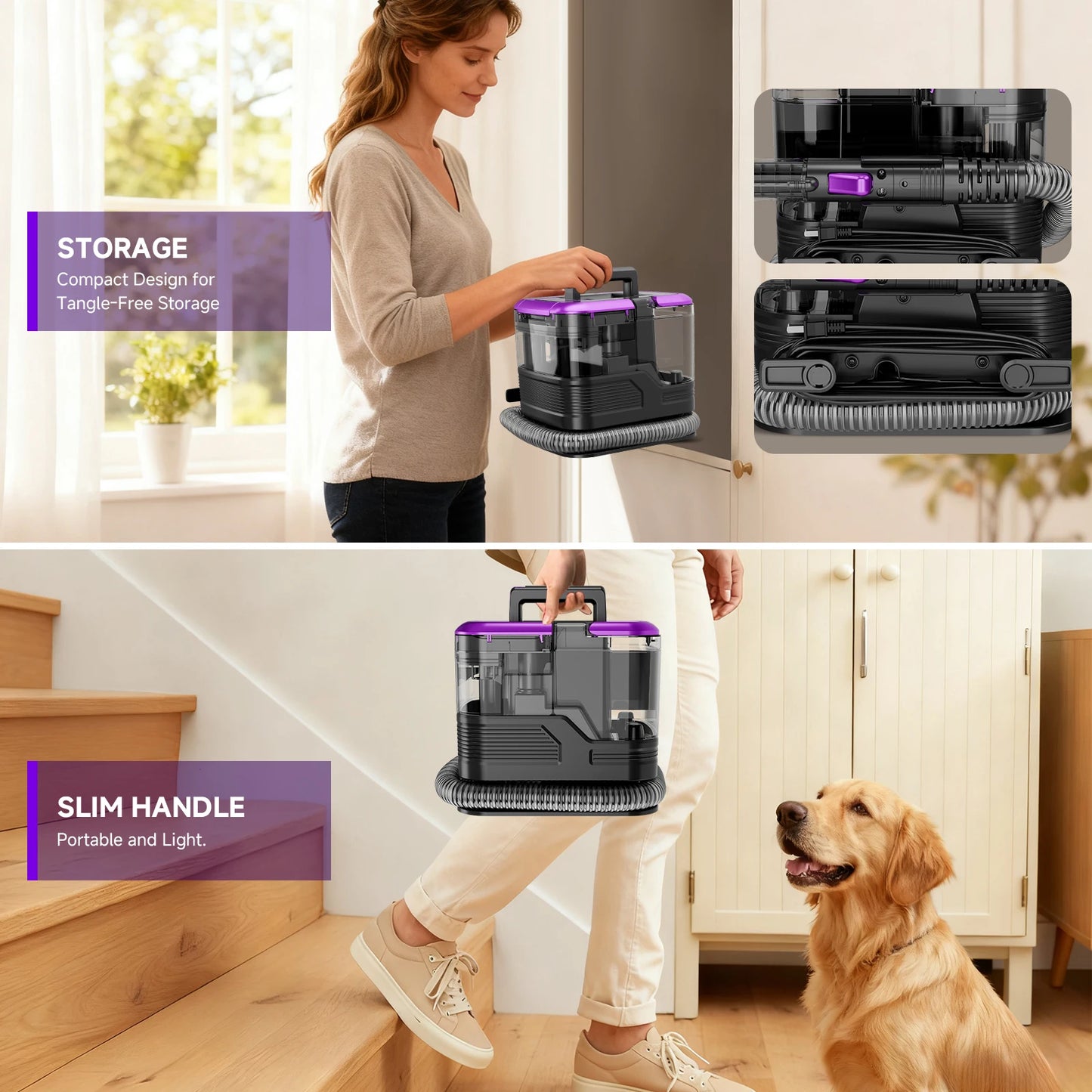 Honki 530W Carpet Cleaner Machine 20KPa Strong Suction Handheld Multifunctional Cleaner for Pet Hair Upholstery Sofa Mat Bed Self-cleaning Energy-saving Portable Wet and Dry Deep Cleaning Appliances