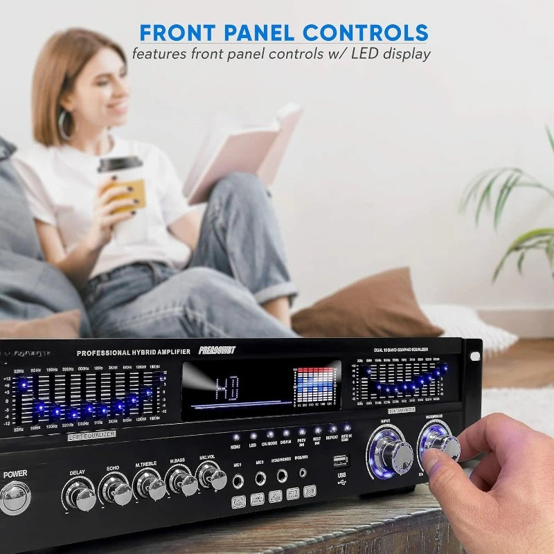 6-Channel Bluetooth Hybrid Home Amplifier -1600W Home Audio Rack Mount Stereo Power Amplifier Receiver w/ Radio, USB/AUX/RCA/MIC