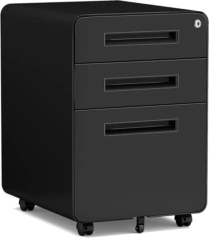 Mobile Filing Cabinet 3 Drawer, Rolling Small File Cabinet with Keys Under Desk, Compact Office Organizer w/Lockable Drawers & A