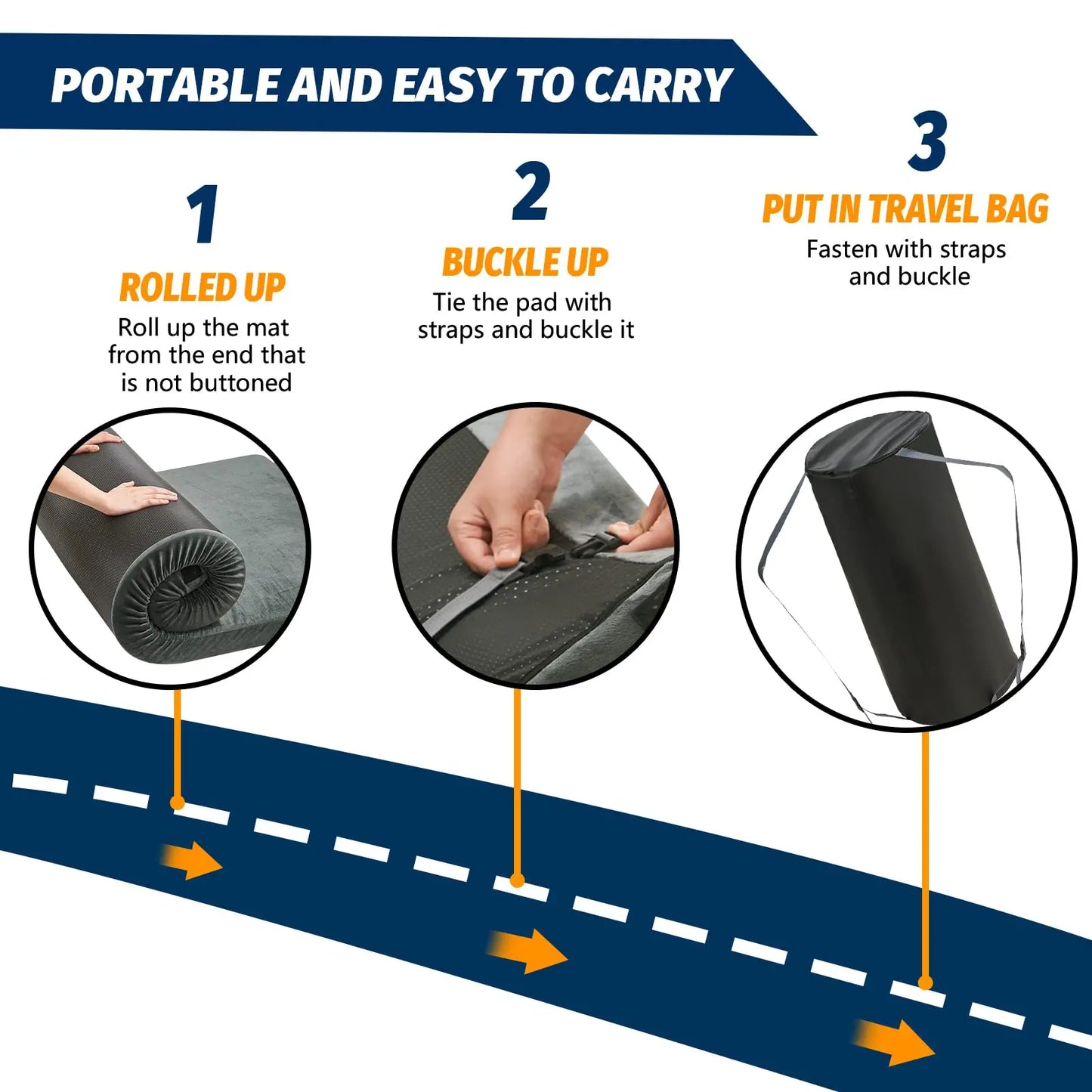 WESTTUNE Memory Foam Mattress CertiPUR-US Portable Roll Up Cot Bed for Home Camping Sleeping Pad Car Mat with Travel Bag