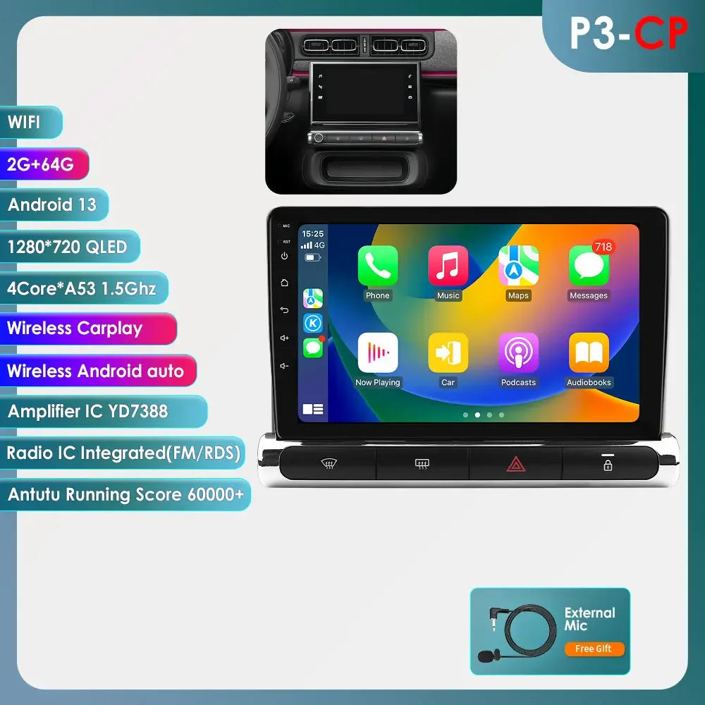 Hizpo Car Electronics Intelligent Systems For Citroen C3 C4 Aircorss (Brazil) 2017 - 2023 Auto Radio Carplay Android Auto GPS 4G