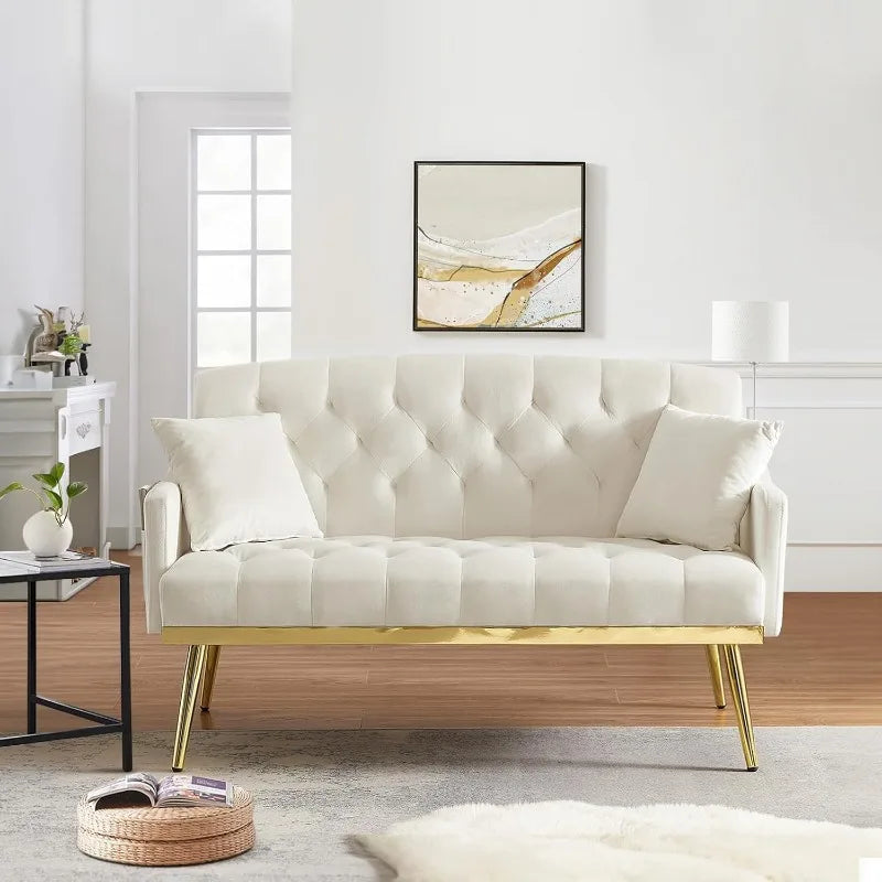 Sofa, 55.5-inch Modern Sofa Couch with with 2 Side Pockets, Modern Tufted Sofa with Golden Metal Legs, Upholstere