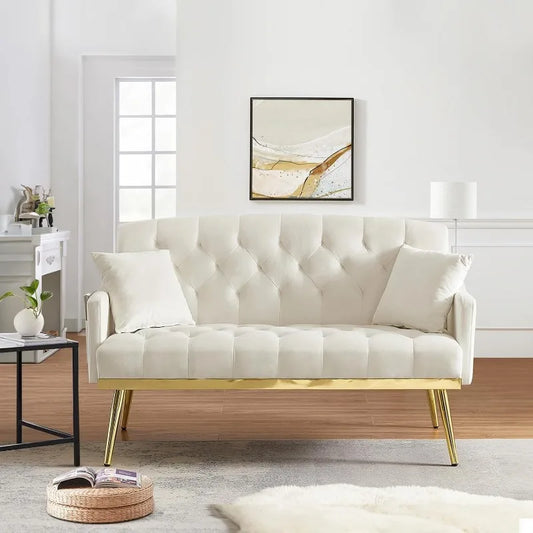 Sofa, 55.5-inch Modern Sofa Couch with with 2 Side Pockets, Modern Tufted Sofa with Golden Metal Legs, Upholstere