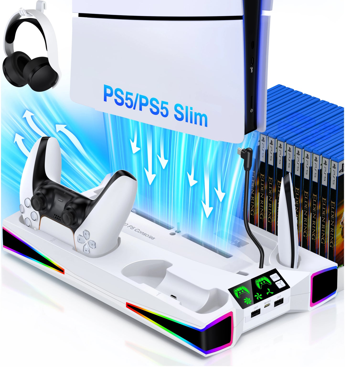 BEBONCOOL S7001 Vertical Stand For NEW PlayStation 5 Slim/PlayStation 5 Cooling Station Notebook-Grade Cooler PS5 Charger