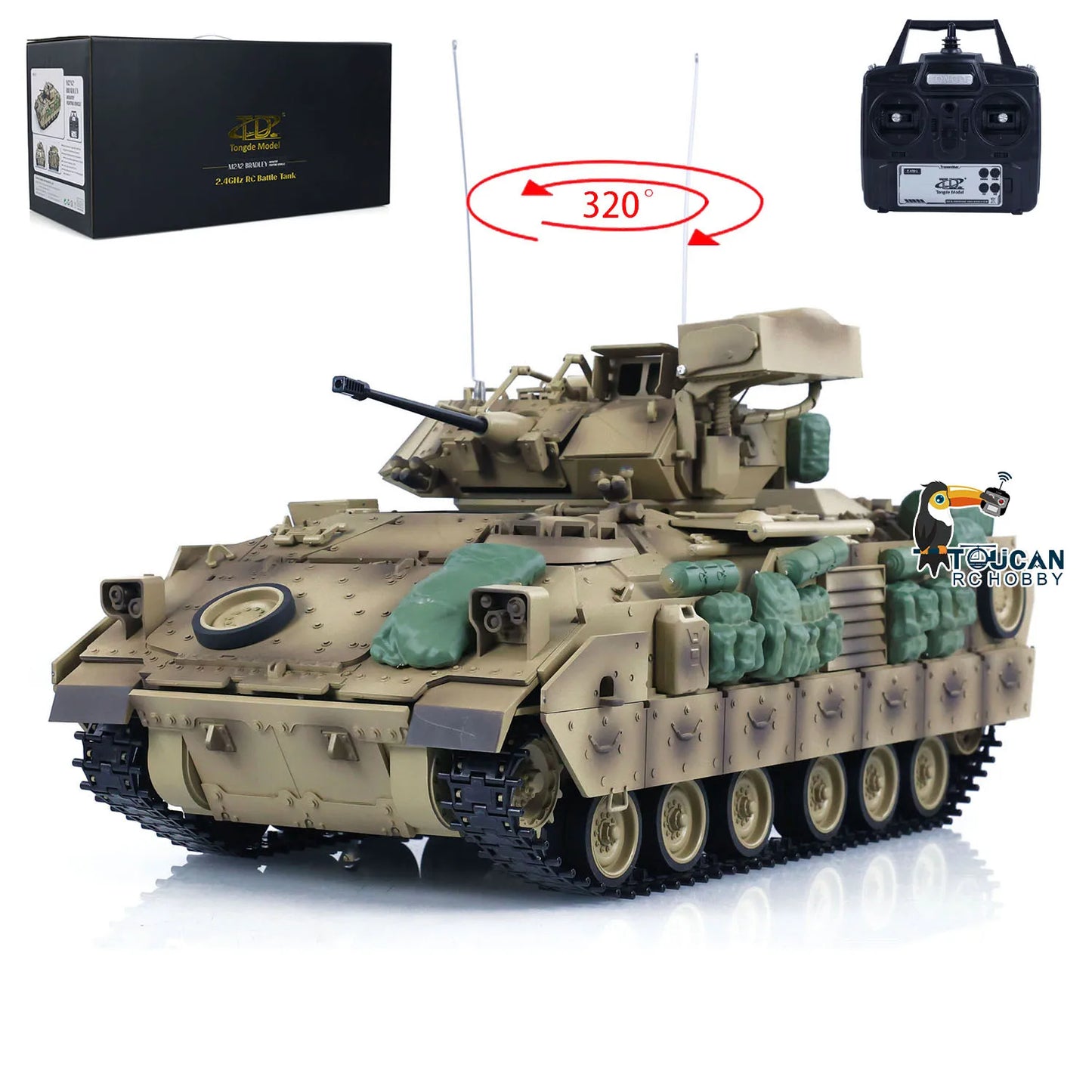 US Stock M2A2 Bradley RC Tank Tongde 1/16 Electric Toy Panzer Model Infrared Battle Barrel Recoil No BB for Military Fans