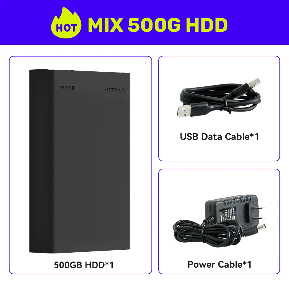 Hyper Base MIX 500G Retro Gaming Hard Drive Disk Game Console for PS3/PS2/SWITCH/XBOX/PS1/N64/DC/WII/WIIU 38293 Games for WIN PC
