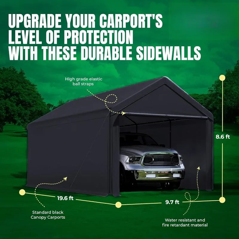 Canopy Sidewalls Only for Carport, Car Garage Tent & Shed, Domain, 10 x 20 Ft, Black