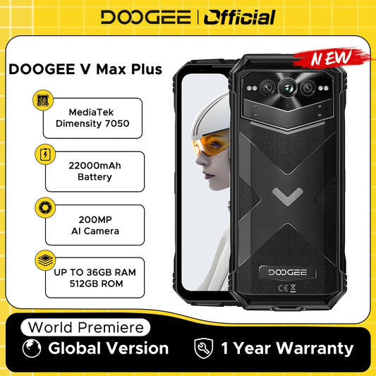 DOOGEE V Max Plus 5G Rugged Phone 6.58" 120Hz Dimensity 7050 16GB+512GB 22000mAh 200MP AI Camera Lighting Effect Smartphone