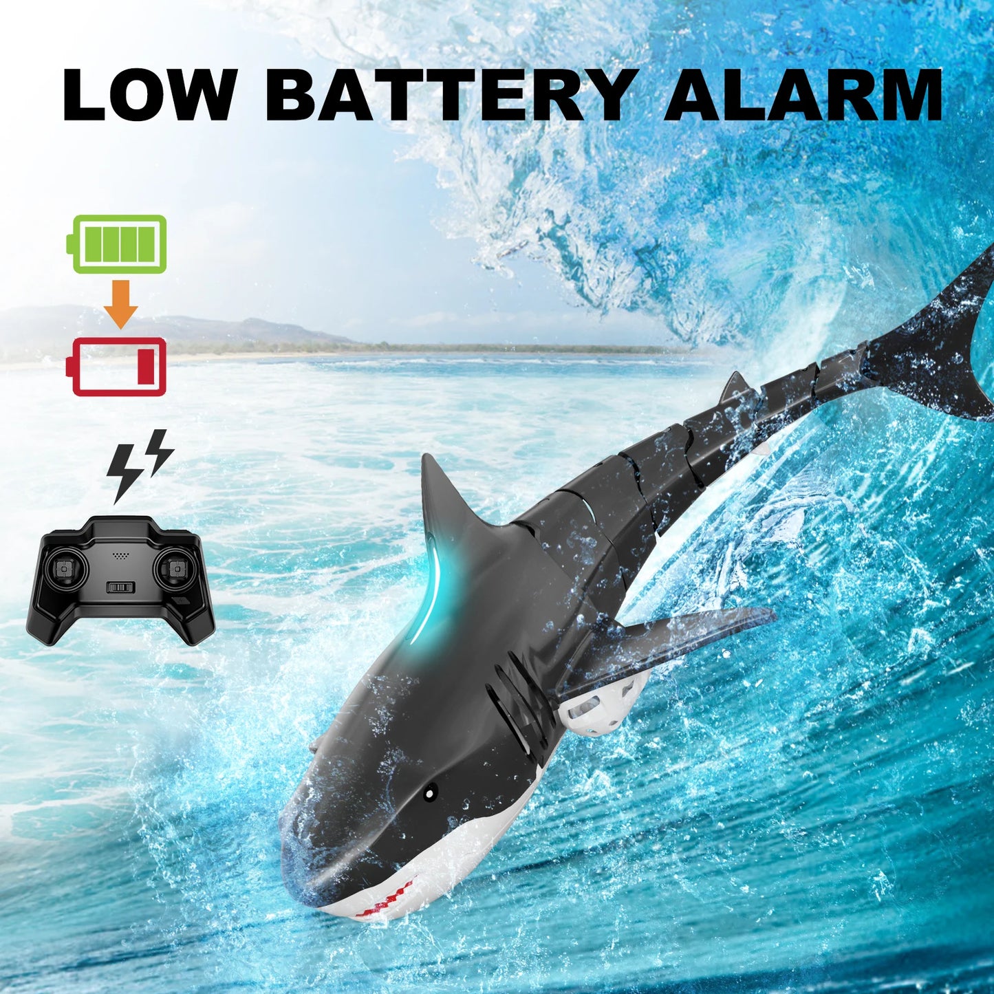 Remote Control Shark Pool Toys for Kids Age 8-12,2.4Ghz Waterproof RC Boat,Toy Shark with Light for 60 Mins Play,Toy Accessories