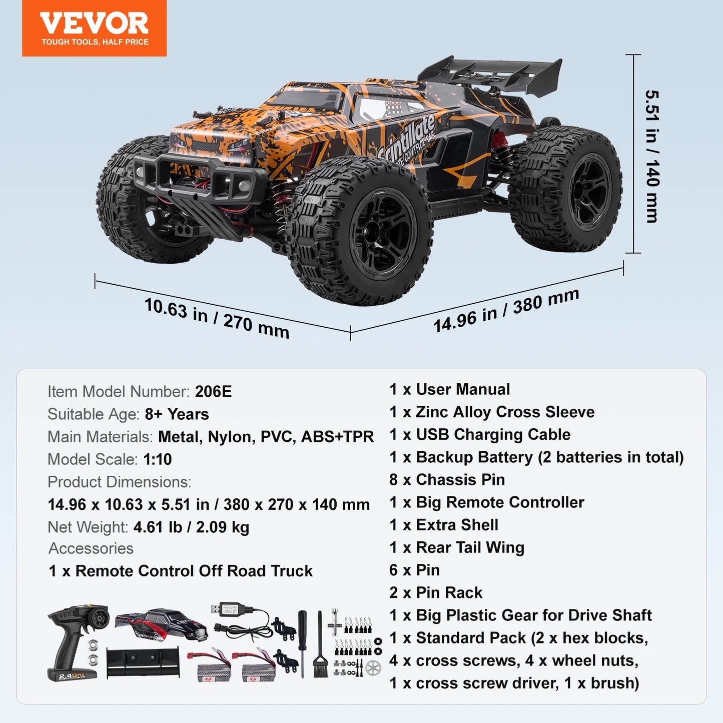 SucceBuy 50 km/h 1:10 RC Car High Speed All Terrain 4WD Off-Road Truck with 45° Wheelie Hobby RC Racing Car Toys Gift for Kids