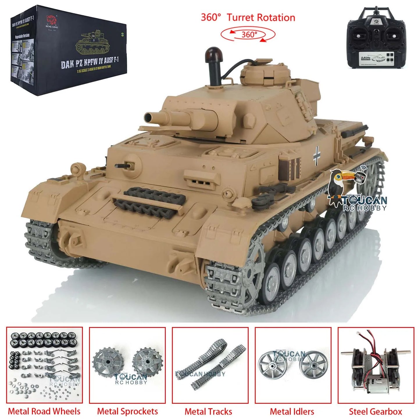 1/16 Henglong RC Tank 7.0 Customized Panzer IV F RTR 3858 Metal Tracks Wheels Realistic Simulation Toy TH17385-SMT7