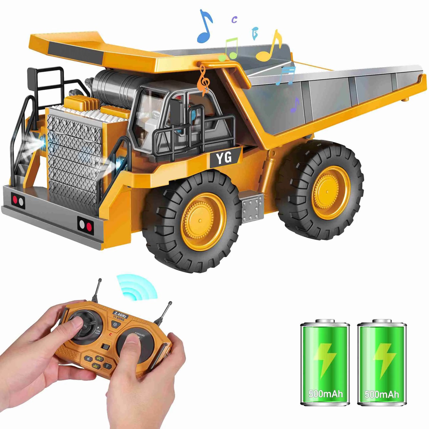 9 Channel Dump Truck  Yellow Double Battery Remote Control Dump Truck with Light Sound for Present RC Dump Truck with Light