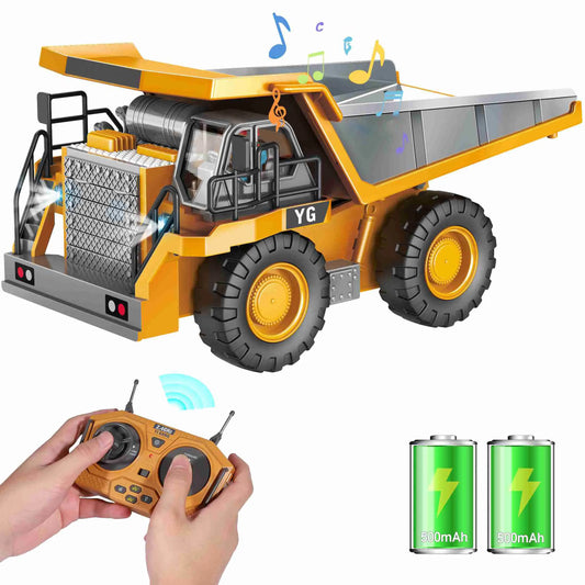 9 Channel Dump Truck  Yellow Double Battery Remote Control Dump Truck with Light Sound for Present RC Dump Truck with Light